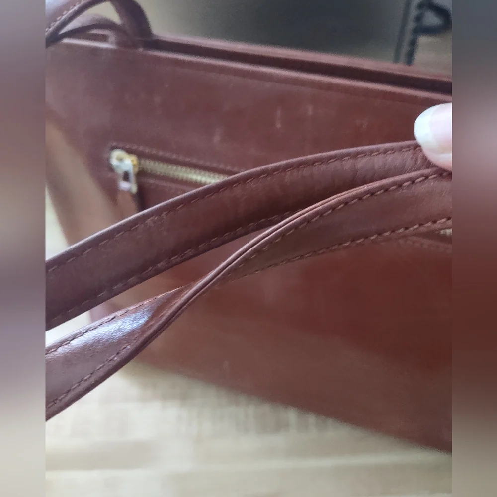 Vintage Monsac Original Brown Leather Logo Embossed Dual Shoulder Strap  Clean